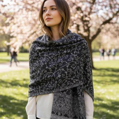 Thick & Soft Pashmina Shawl and Scarf for Women, Jacquard Brocade, Blanket Shawl