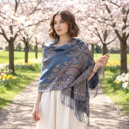 Soft Pashmina Shawl & Scarf for Women, Jacquard Brocade, Shawl, Sarong or Head Wraps