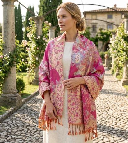 Shiny Pashmina Shawl & Scarf for Women, Jacquard Brocade, Shawl, Wraps