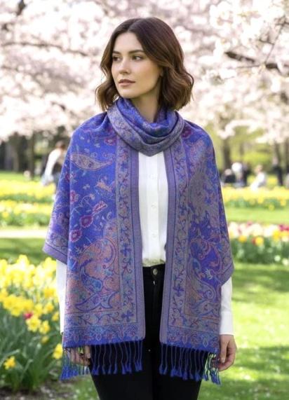 Reversible Soft Pashmina Shawl & Scarf for Women, Jacquard Brocade, Shawl, Sarong or Head Wraps