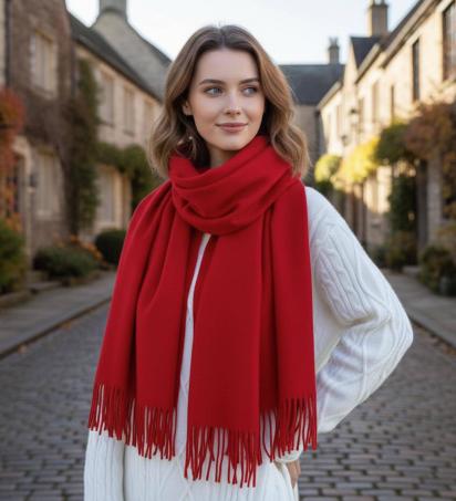 Red Pashmina, Blanket Shawl - Lightweight Wide Scarf and Wrap
