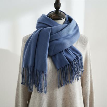 Denim Blue Pashmina, Blanket Shawl - Lightweight Wide Scarf and Wrap
