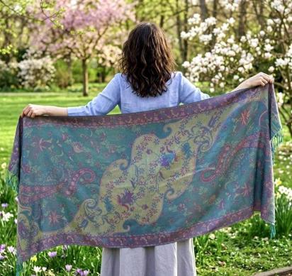 Reversible Soft Pashmina Shawl & Scarf for Women, Jacquard Brocade, Shawl, Sarong or Head Wraps