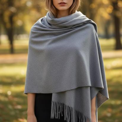 Grey Blanket Shawl - Thick Cashmere Wool Blend - Super Soft Wrap