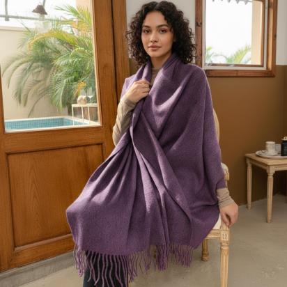 Purple Blanket Shawl - Thick Cashmere Wool Blend - Super Soft Wrap
