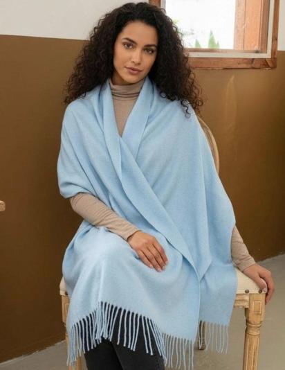 Light Blue Blanket Shawl - Thick Cashmere Wool Blend - Super Soft Wrap