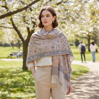 Thick Pashmina Shawl & Scarf for Women, Jacquard Brocade, Blanket Shawl, Wrap