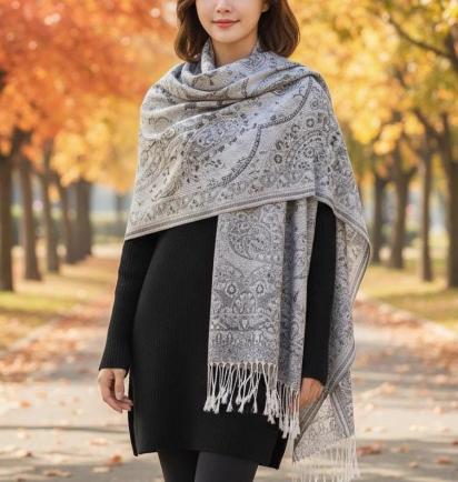 Soft Pashmina Shawl & Scarf for Women, Jacquard Brocade, Shawl, Sarong or Head Wraps