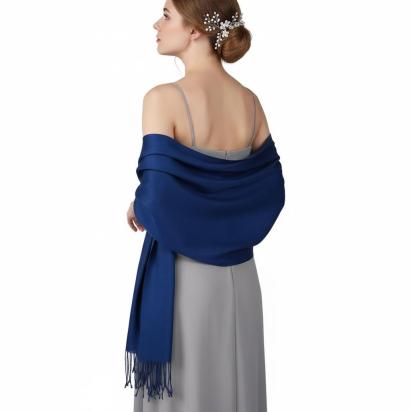 Blue Pashmina, Blanket Shawl - Lightweight Wide Scarf and Wrap