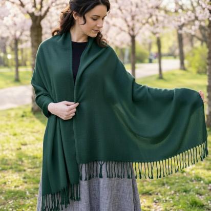 Emerald Green Pashmina, Blanket Shawl - Lightweight Wide Scarf and Wrap