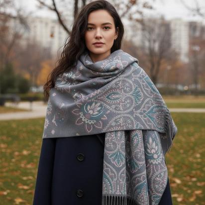 Thick Pashmina Shawl & Scarf for Women, Jacquard Brocade, Blanket Shawl, Wrap