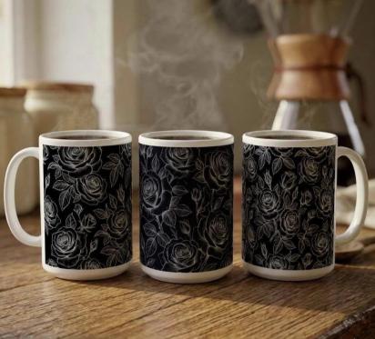 Set of Big Mugs, Floral Cup Set, Large 15 oz Matching Cups