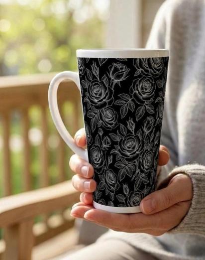 Roses, Latte 17oz Ceramic Mug - Coffee or Tea Cup, Extra Tall