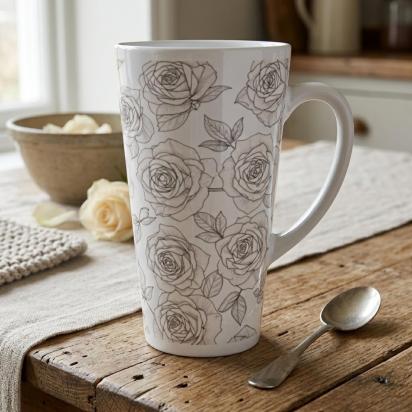 Roses - Large Latte Mug - Floral Coffee or Tea Cup, 17oz Ceramic, Extra Tall