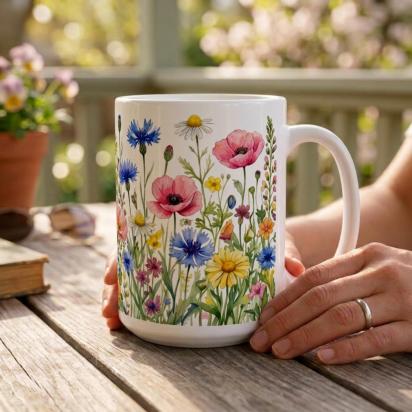 Floral Cups -  Large and Small Ceramic Mugs