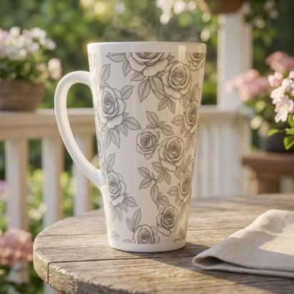 Roses - Large Latte Mug - Floral Coffee or Tea Cup, 17oz Ceramic, Extra Tall