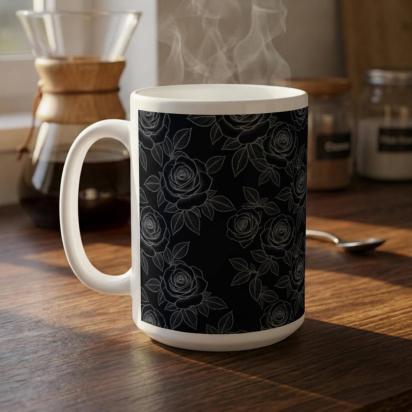 Roses, Dark Floral Mug Set, Large and Small Cups