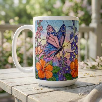 Butterfly Cups Set -  Large and Small Ceramic Mugs