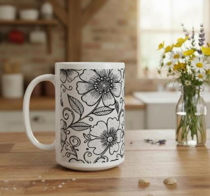 Floral Cups -  Large and Small Ceramic Mugs