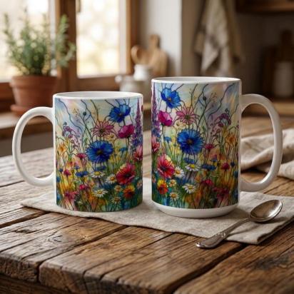 Floral Cup Set - Wildflowers - Large and Small Cups Set