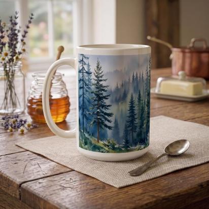 Forest Cups Set -  Large and Small Ceramic Mugs