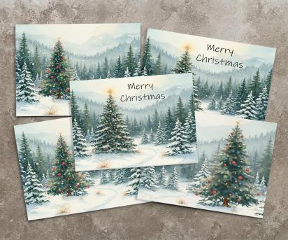 Holiday Greeting Cards, 3 Pack, Christmas Trees, Bulk Set of Gift Cards