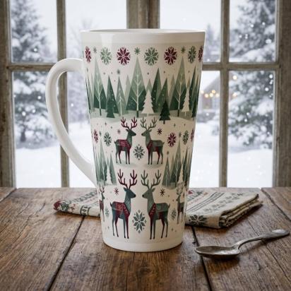 Christmas Mugs, Latte 17oz Ceramic Mug - Coffee or Tea Cup, Extra Tall