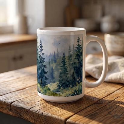 Forest Cups Set -  Large and Small Ceramic Mugs