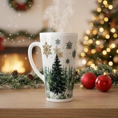 Christmas Mugs, Latte 17oz Ceramic Mug - Coffee or Tea Cup, Extra Tall