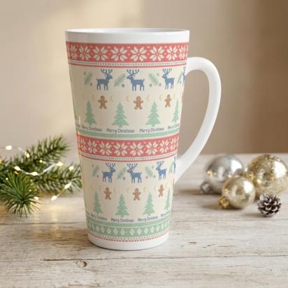 Christmas Mugs, Latte 17oz Ceramic Mug - Coffee or Tea Cup, Extra Tall