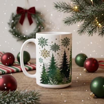 Christmas Mugs Set, Holiday Cup Set - Large and Small Cups