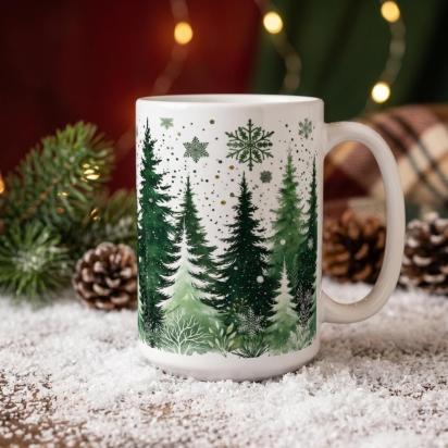 Holiday Cups - Large and Small Mugs Set - Christmas Trees
