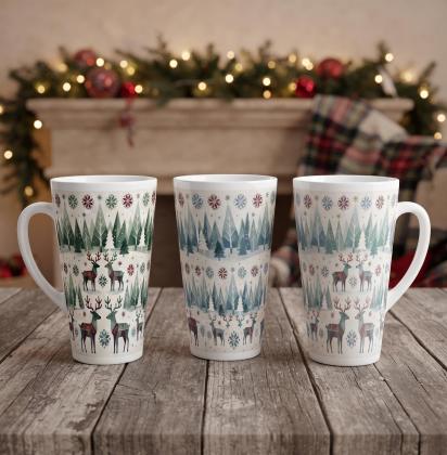 Set of 3 Cups, Christmas Mugs, Reindeer, Large 17oz Latte Mugs