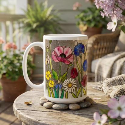 Floral Cups -  Large and Small Ceramic Mugs