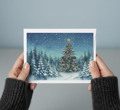 Holiday Greeting Cards, Christmas Trees, Bulk Set of Gift Cards
