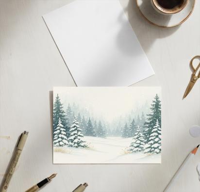 Winter Forest Christmas Cards – Snowy Trees, Singles or Bulk Pack, Gift Cards