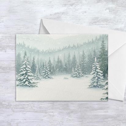 Winter Forest Christmas Cards – Snowy Trees, Singles or Bulk Pack, Gift Cards