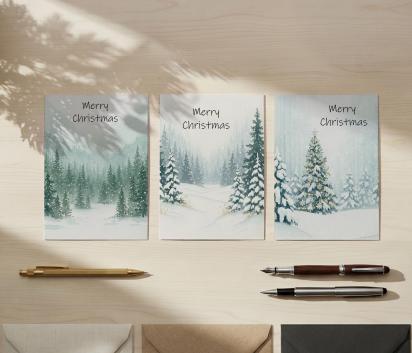 Holiday Greeting Cards, 3 Pack, Christmas Trees, Bulk Set of Gift Cards