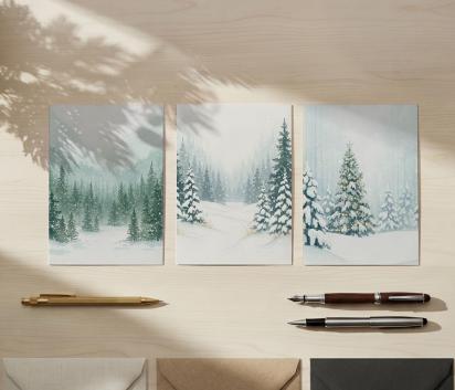 Holiday Greeting Cards, 3 Pack, Christmas Trees, Bulk Set of Gift Cards
