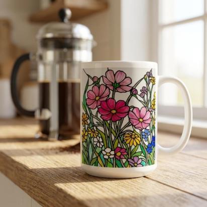 Large and Small Ceramic Mug Set, 15oz and 11oz Cups