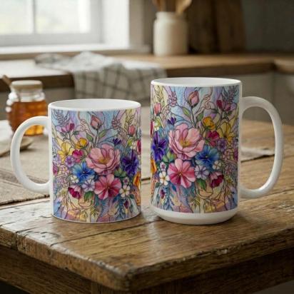 Floral Cups -  Large and Small Ceramic Mugs
