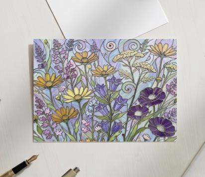 Flowers - Original Art Card - Single Card or Bulk 10 Pack of Gift Cards