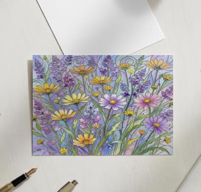 Flowers - Original Art Card - Single Card or Bulk 10 Pack of Gift Cards