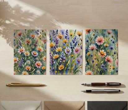 Set of 3 Watercolor Floral Greeting Cards, Blank Inside, Multiple Sizes