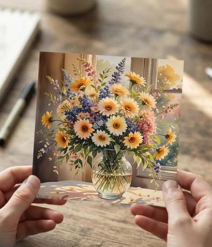 Flowers - Original Art Card - Single Card or Bulk 10 Pack of Gift Cards
