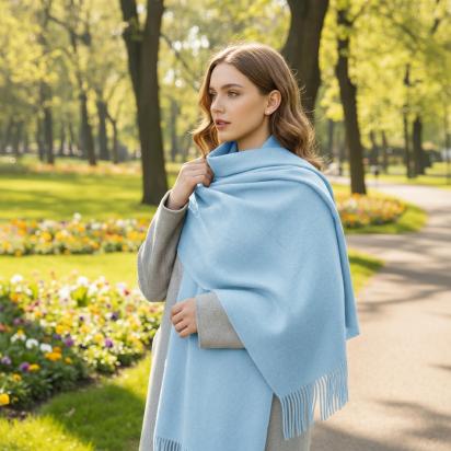 Light Aqua Blanket Shawl - Thick Pashmina - Super Soft Wrap