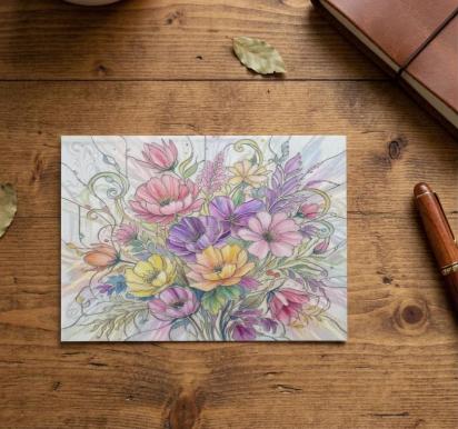 Flowers - Original Art Card - Single Card or Bulk 10 Pack of Gift Cards