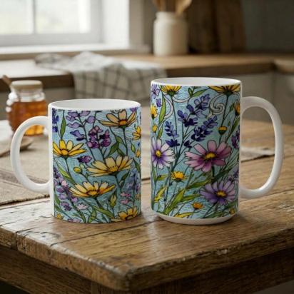 Floral Cups -  Large and Small Ceramic Mugs