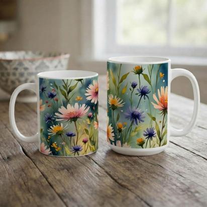Floral Cups -  Large and Small Ceramic Mugs