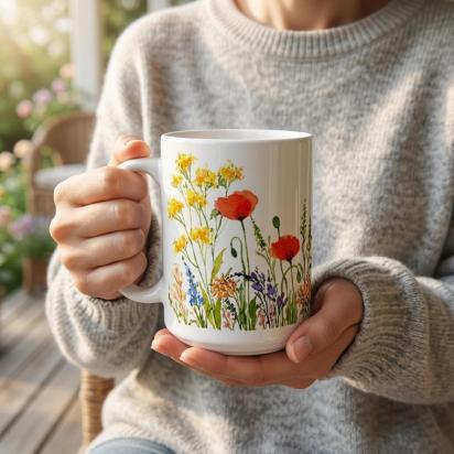 Floral Cups -  Large and Small Ceramic Mugs